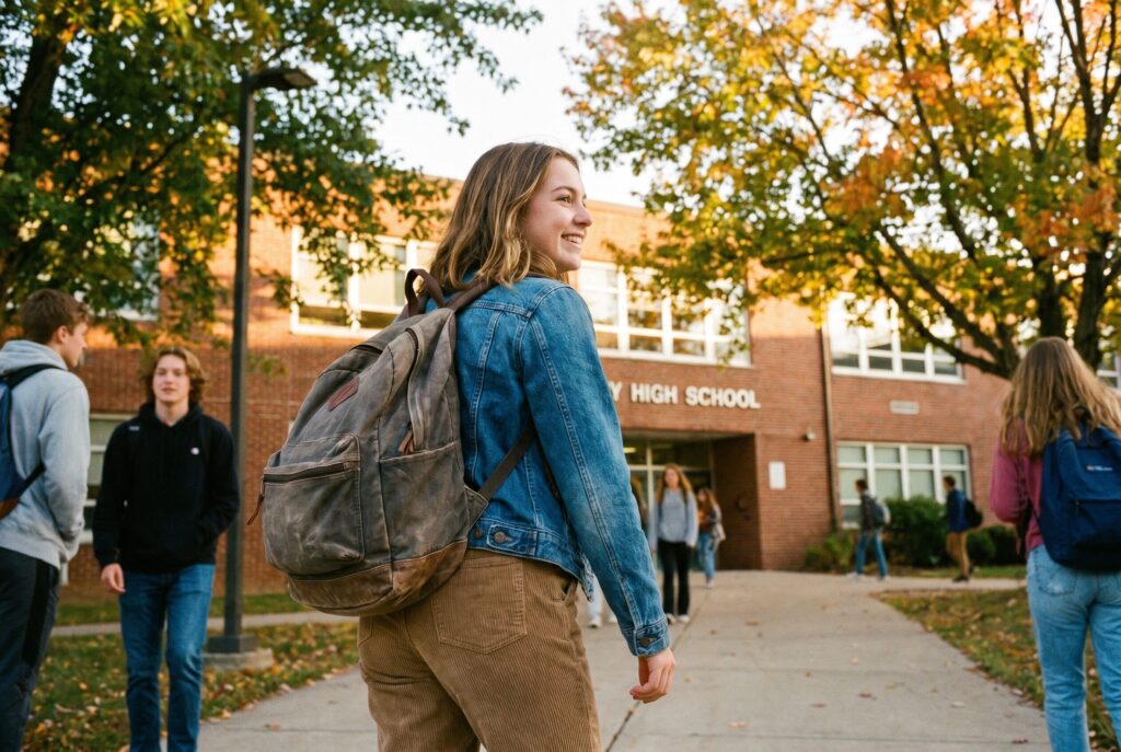 A teenager walks toward a new school year, representing the readiness that comes from summer treatment.